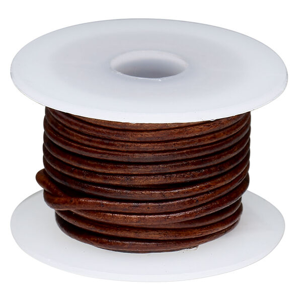 Cord, leather (dyed) 1pkg5yd, antique brown, 1.5mm round, per spool. image number 0