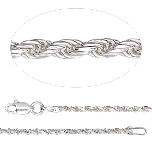Chain, sterling silver, 1.6mm diamond-cut French rope, 20 inches. Sold individually. image number 0
