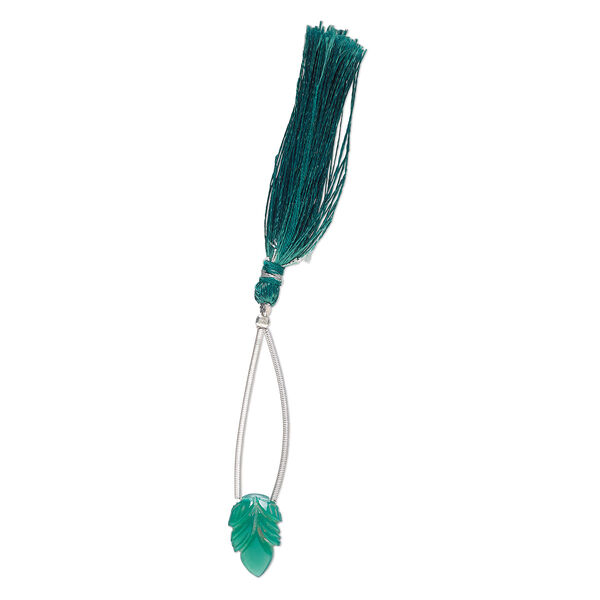 Green onyx 1pkg1, hand-cut top-drilled carved leaf bead 18x12mm image number 1