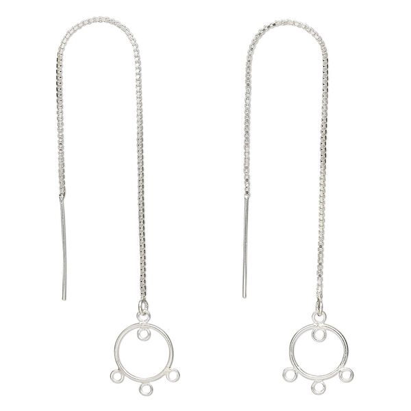Ear thread 1pkg2 sterling silver, 4.5 inch box chain / circle / 4 closed loop, 1 pair image number 0
