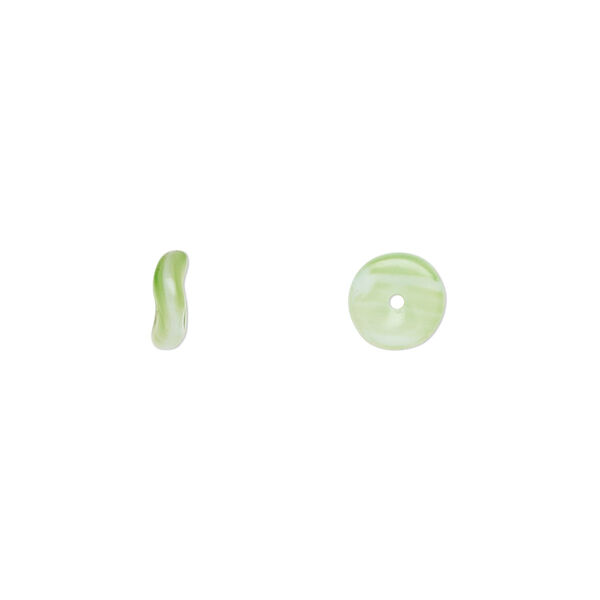Bead, Czech pressed glass, opaque green/white, 7x3mm rondelle. Sold per 15" to 16" strand. image number 0