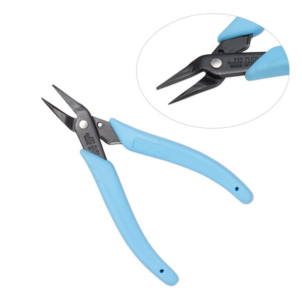 Pliers, Xuron®, #489, round and flat-nose, steel and rubber, light blue, 5-1/2 inches. Sold individually. image number 0