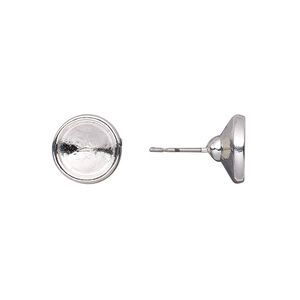Earstud 1pkg2 Almost Instant Jewelry® silver-plated / pewter (tin-based alloy), 10.5mm round / SS39 rivoli glue-in setting, 1 pair