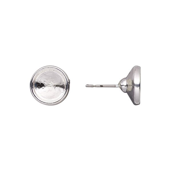 Earstud 1pkg2 Almost Instant Jewelry® silver-plated / pewter (tin-based alloy), 10.5mm round / SS39 rivoli glue-in setting, 1 pair image number 0