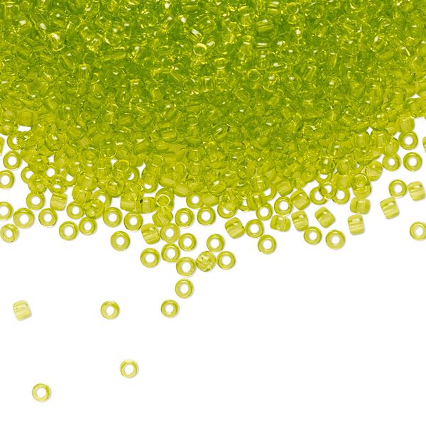 Seed bead, TOHO BEADS®, glass, pkg/7.5g, #11 round, transparent lime green (TR-11-4). image number 0