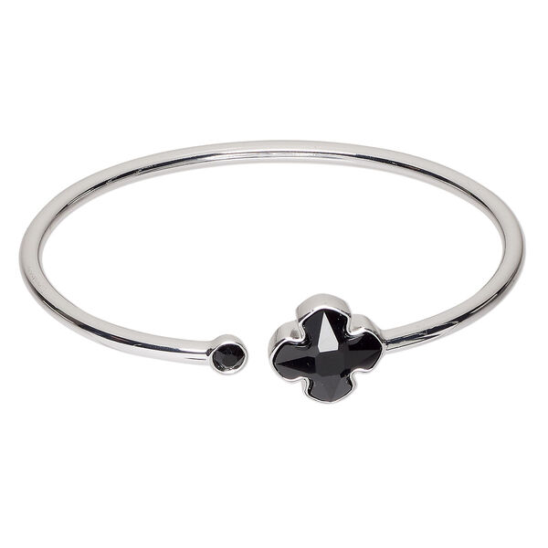 Bracelet, cuff, Everyday Jewelry™, Crystal Passions® and silver-plated "pewter", jet, 15mm Swiss cross, 7 inches. Sold individually. image number 0