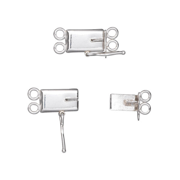 Clasp, 2-strand tab with safety, sterling silver, 10x6mm smooth rectangle. Sold individually. image number 0