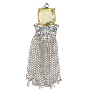 Focal, "pewter" (zinc-based alloy) / steel / glass, pkg/1, 3x1 inches, silver finish / topaz / clear.