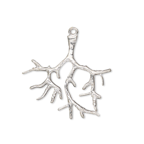 Drop, silver-plated brass, 29x27mm single-sided branch. Sold per pkg of 4. image number 0