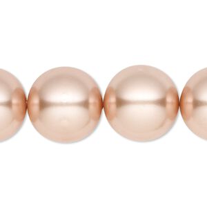 Bead, crystal pearl, champagne, 16mm round. Sold per 15-1/2" to 16" strand, approximately 25 beads.
