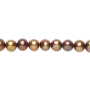 Freshwater pearl 1pkg1, semi-round, 15 inch dark antique copper 5-6mm cultured