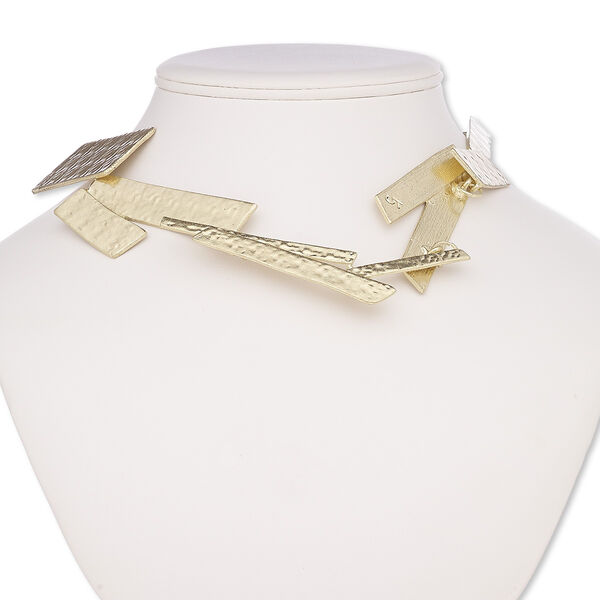 Necklace, gold-coated plastic / gold-finished brass / steel / "pewter" (zinc-based alloy), hammered rectangle, 16 inches with 2-inch extender chain and lobster claw clasp. Sold individually. image number 0