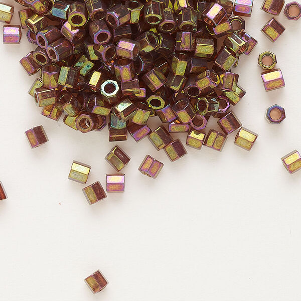 Seed bead, Delica®, glass, pkg/50g, #8 cut, translucent gold luster rainbow dark topaz (DBLC-0103). image number 0