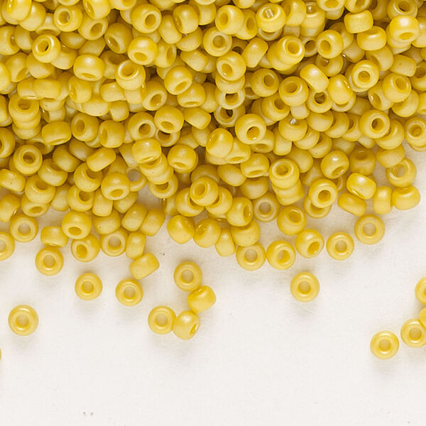 Seed bead, Miyuki, glass, pkg/25g, #11 rocaille, opaque matte rainbow citron, (RR-4692). image number 0