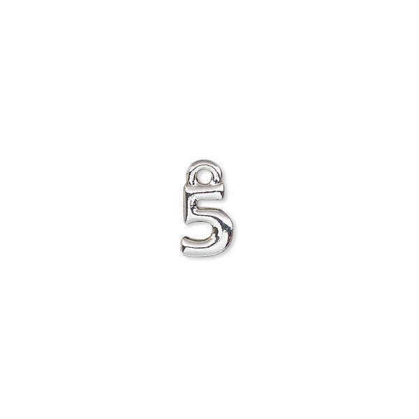 Charm, silver-finished "pewter" (zinc-based alloy), 7.5x5.5mm number 5. Sold per pkg of 2. image number 0