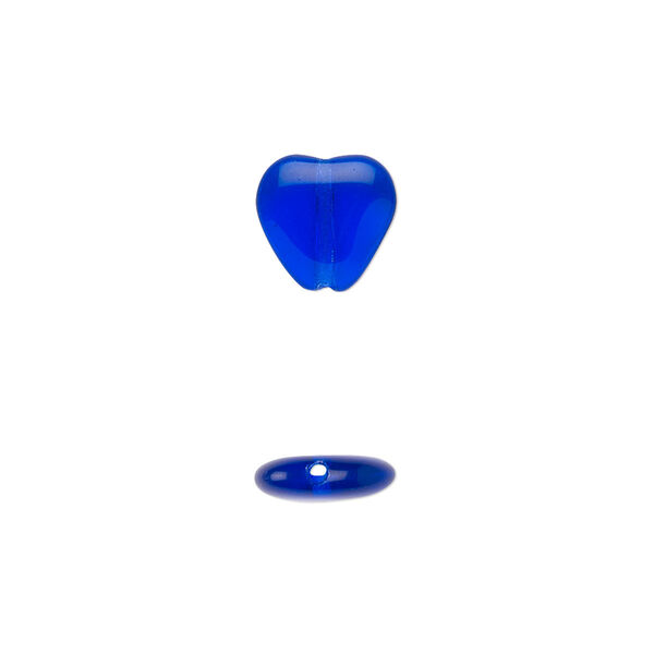 Bead, Czech pressed glass, cobalt, 10x9.5mm heart. Sold per 15-1/2" to 16" strand, approximately 45 beads. image number 0