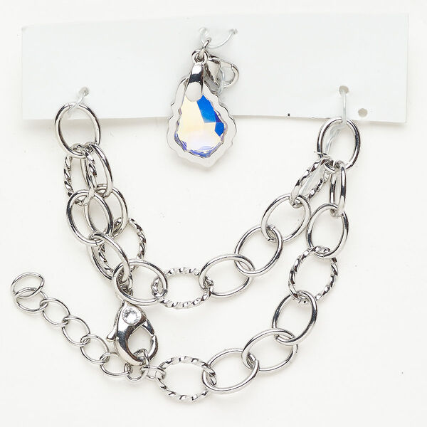 Chain finding assortment brass / crystal 1pkg1 mixed sizes shapes, antique silver finish / clear AB image number 0