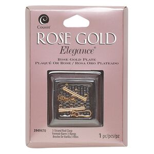 Clasp, hook-and-eye, rose gold-plated copper and lacquer, 20x18.5mm 3-strand with 1-inch extender chain. Sold individually.