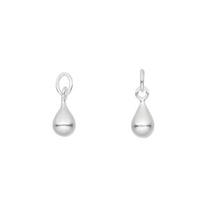 Drop, sterling silver, 8x5mm smooth teardrop and jump ring. Sold per pkg of 4.