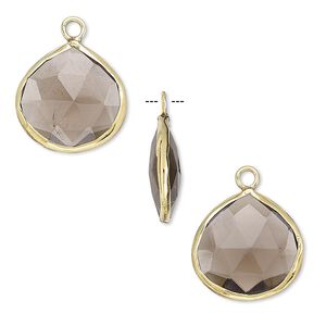 Drop, smoky quartz (heated / irradiated) and gold-finished sterling silver, 15mm double-sided faceted teardrop. Sold per pkg of 2.