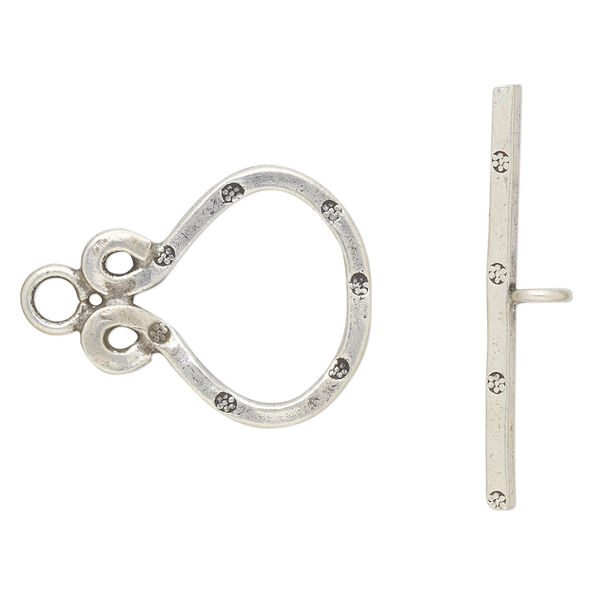Clasp, toggle, Hill Tribes, antiqued sterling silver, 24x20mm fancy round. Sold individually. image number 0