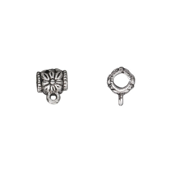 Bead, antique silver-plated "pewter" (zinc-based alloy), 8x7mm barrel with loop. Sold per pkg of 50. image number 0