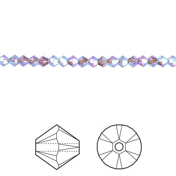Bead 48pk iris AB 2X, Crystal Passions® 3mm bicone 5328 image number 0