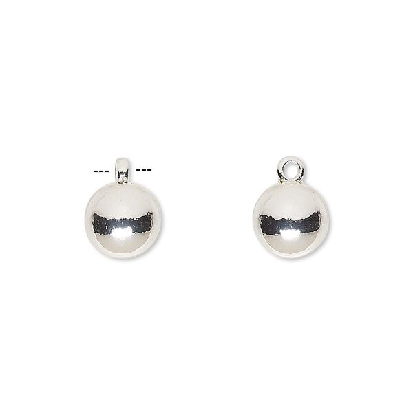 Drop, silver-finished "pewter" (zinc-based alloy), 8mm round. Sold per pkg of 10. image number 0