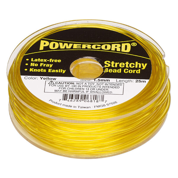 Cord, Powercord®, elastic, yellow, 1.5mm, 22-pound test. Sold per 25-meter spool. image number 0