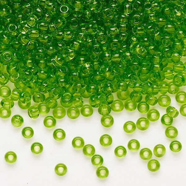 Seed bead, Preciosa Ornela Czech glass, pkg/500g, #8 rocaille, transparent lime green, (50430). image number 0
