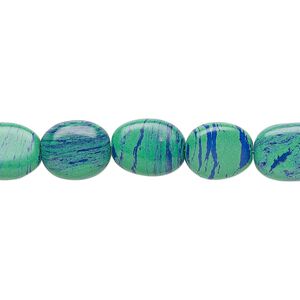 Bead, "azurite-malachite" (resin) (imitation), 9x7mm-12x8mm oval. Sold per 15-1/2" to 16" strand.