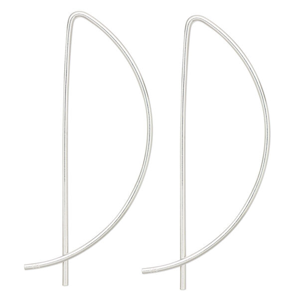 Ear wire, sterling silver, 42mm half-round. Sold per pair. image number 0