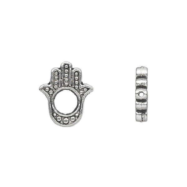 Bead, antique silver-plated "pewter" (zinc-based alloy), 15x13mm double-sided Fatima hand. Sold per pkg of 20. image number 0