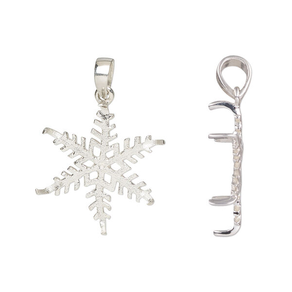 Pendant, sterling silver, 20mm snowflake and 18mm 6-prong round setting. Sold individually. image number 0