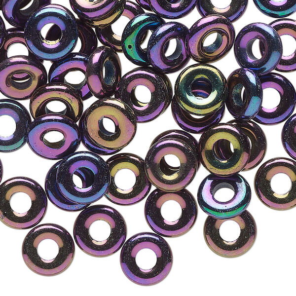 Bead, Czech pressed glass, opaque purple iris luster, 8x3mm ring. Sold per pkg of 60. image number 0