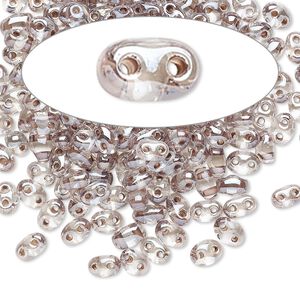 Seed bead, Preciosa Twin™ Czech glass, pkg/50g, 5x2.5mm oval, transparent mocha terra color-lined clear, (38618).