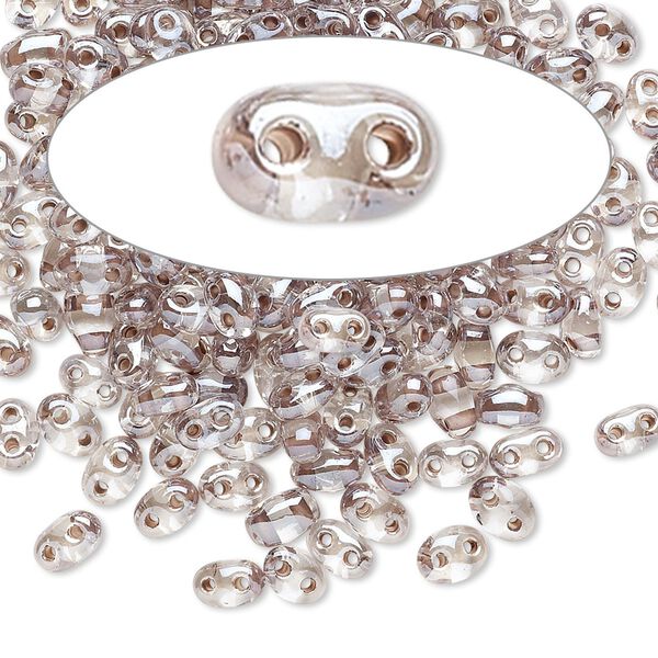 Seed bead, Preciosa Twin™ Czech glass, pkg/50g, 5x2.5mm oval, transparent mocha terra color-lined clear, (38618). image number 0