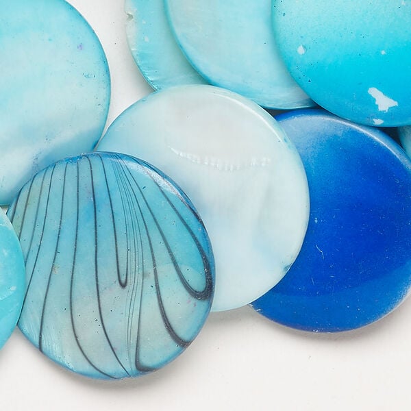 Mother-of-pearl shell 1pkg6oz, puffed flat round bead mix multi-blue 24-25mm image number 0