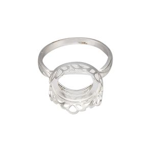 Ring, sterling silver, 15.5mm round with petal edge and 14mm round cabochon bezel setting, size 9. Sold individually.
