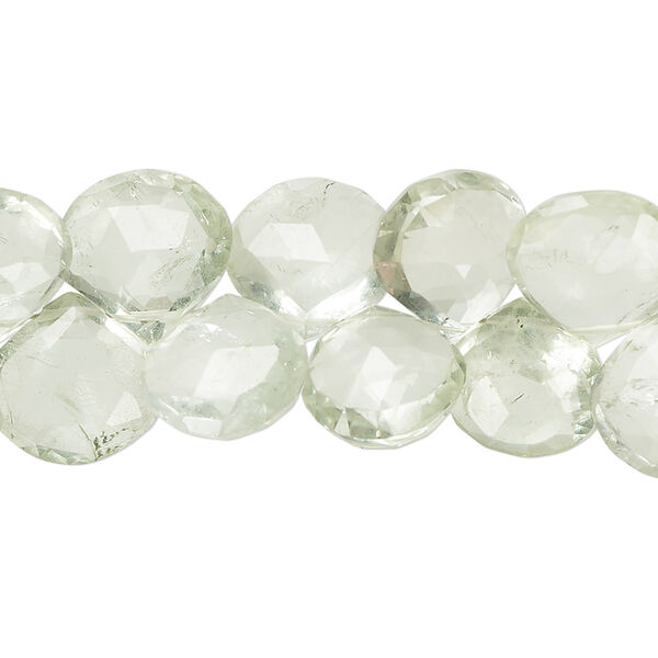 Bead, green quartz (heated), light, 11x10mm-13mm hand-cut top-drilled faceted puffed teardrop, B- grade, Mohs hardness 7. Sold per 7-inch strand, approximately 40 beads. image number 0