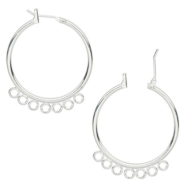 Earring, silver-plated brass, 29mm round hoop with 7 closed loops and latch-back closure. Sold per pkg of 5 pairs. image number 0