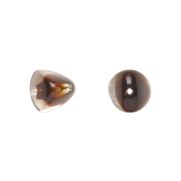 Bead, Czech pressed glass, brown/clear, 12x11mm trigon. Sold per 15" to 16" strand. image number 0