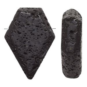 Lava rock 1pkg1, hand-cut top-drilled five point diamond focal 36x25mm
