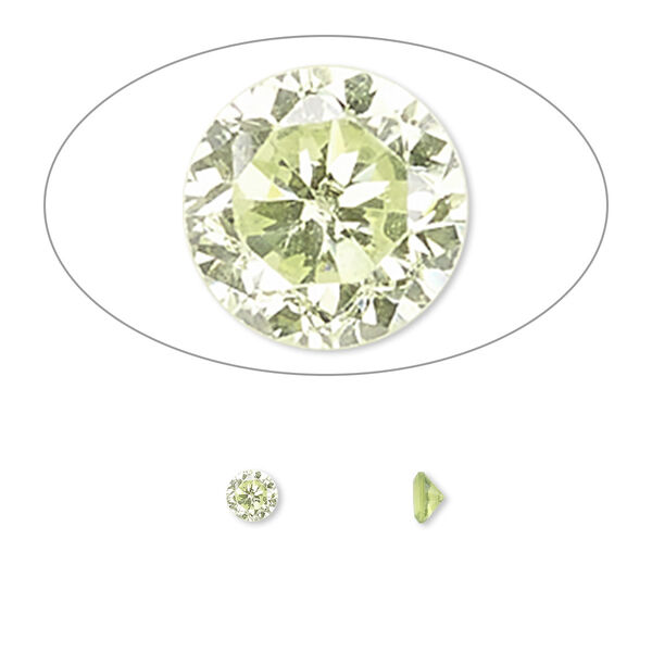 Gem, cubic zirconia, peridot green, 3.5mm faceted round, Mohs hardness 8-1/2. Sold per pkg of 5. image number 0