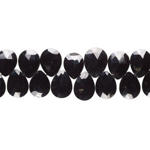 Bead, black spinel (natural), 8x6mm-9x7mm hand-cut top-drilled faceted puffed teardrop with 0.4-1.4mm hole, B+ grade, Mohs hardness 8. Sold per 7-inch strand.