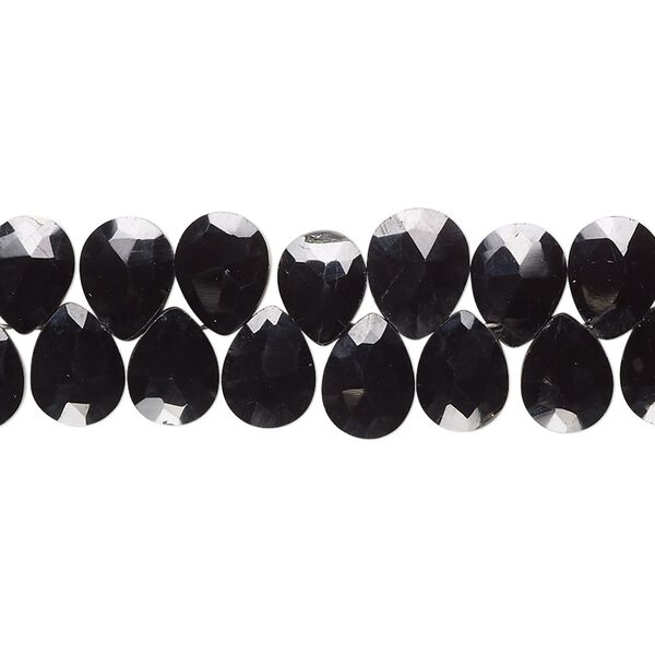 Bead, black spinel (natural), 8x6mm-9x7mm hand-cut top-drilled faceted puffed teardrop with 0.4-1.4mm hole, B+ grade, Mohs hardness 8. Sold per 7-inch strand. image number 0