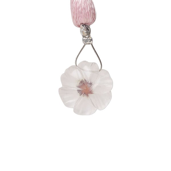 Light rose quartz / garnet 1pkg1, top-drilled hand-cut 1sided carved flower bead natural, 14mm image number 1