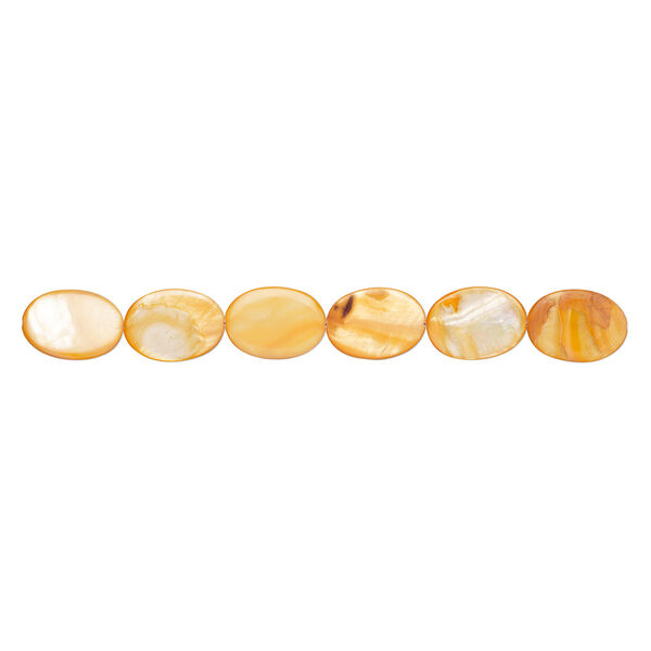 Mother-of-pearl shell 1pkg1, flat oval bead 15 inch orange 35x25mm-35x26mm image number 1