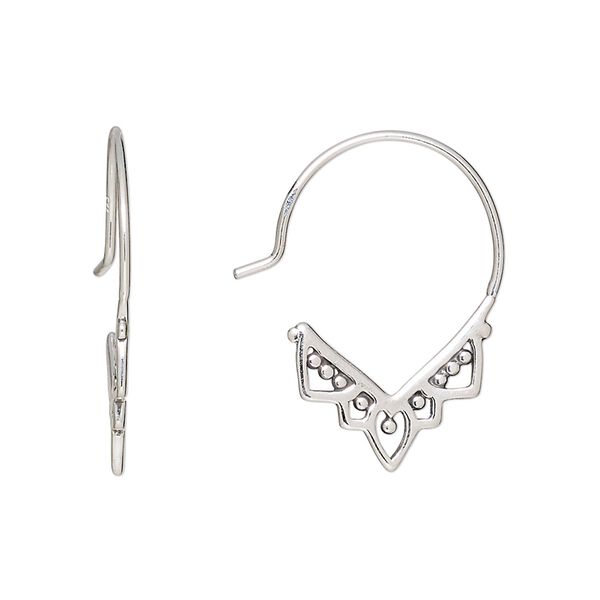 Ear wire, antiqued sterling silver, 25mm filigree hoop, 20 gauge. Sold per pair. image number 0