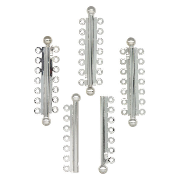 Clasp, 7-strand slide lock, antique silver-finished brass, 48x13mm tube. Sold per pkg of 4. image number 0